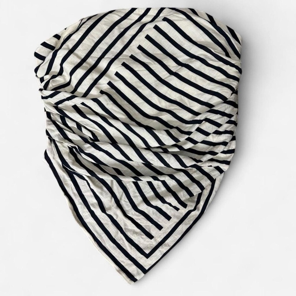 ZARA striped ruched bandeau top black and white